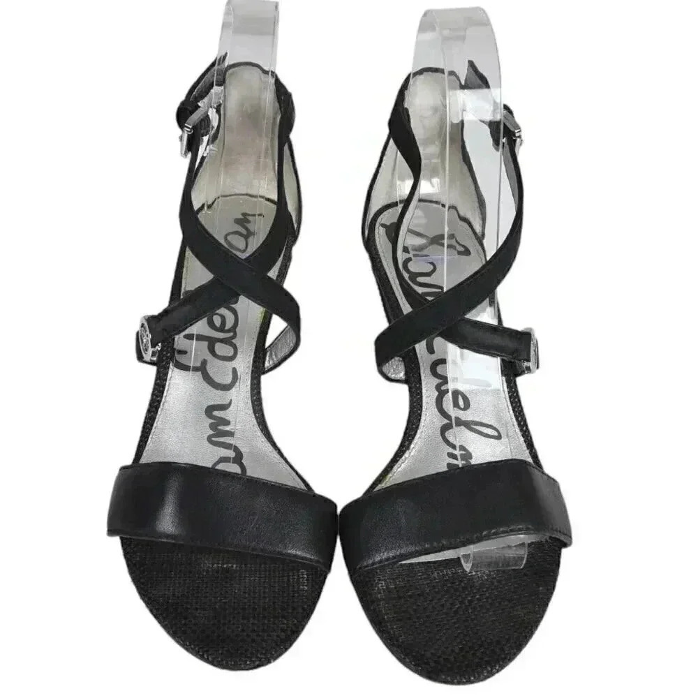 Sam Edelman Leather Wedge Sandal Heel Black Size 6 - Picture 5 of 15